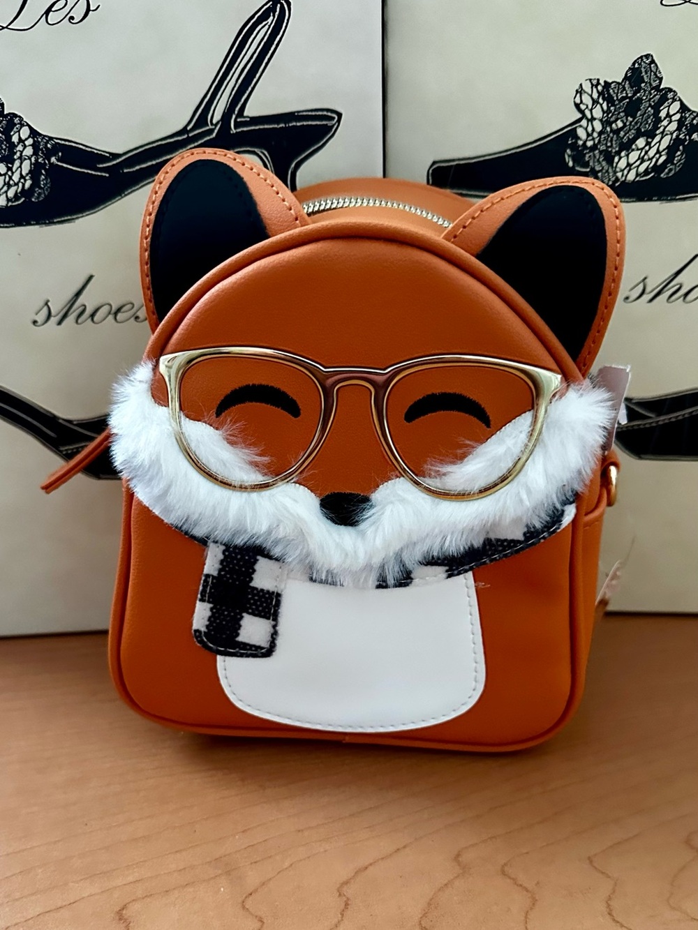 Bath & Body Works Faux Fox Crossbody Bag with Faux Fur & Glasses Accent